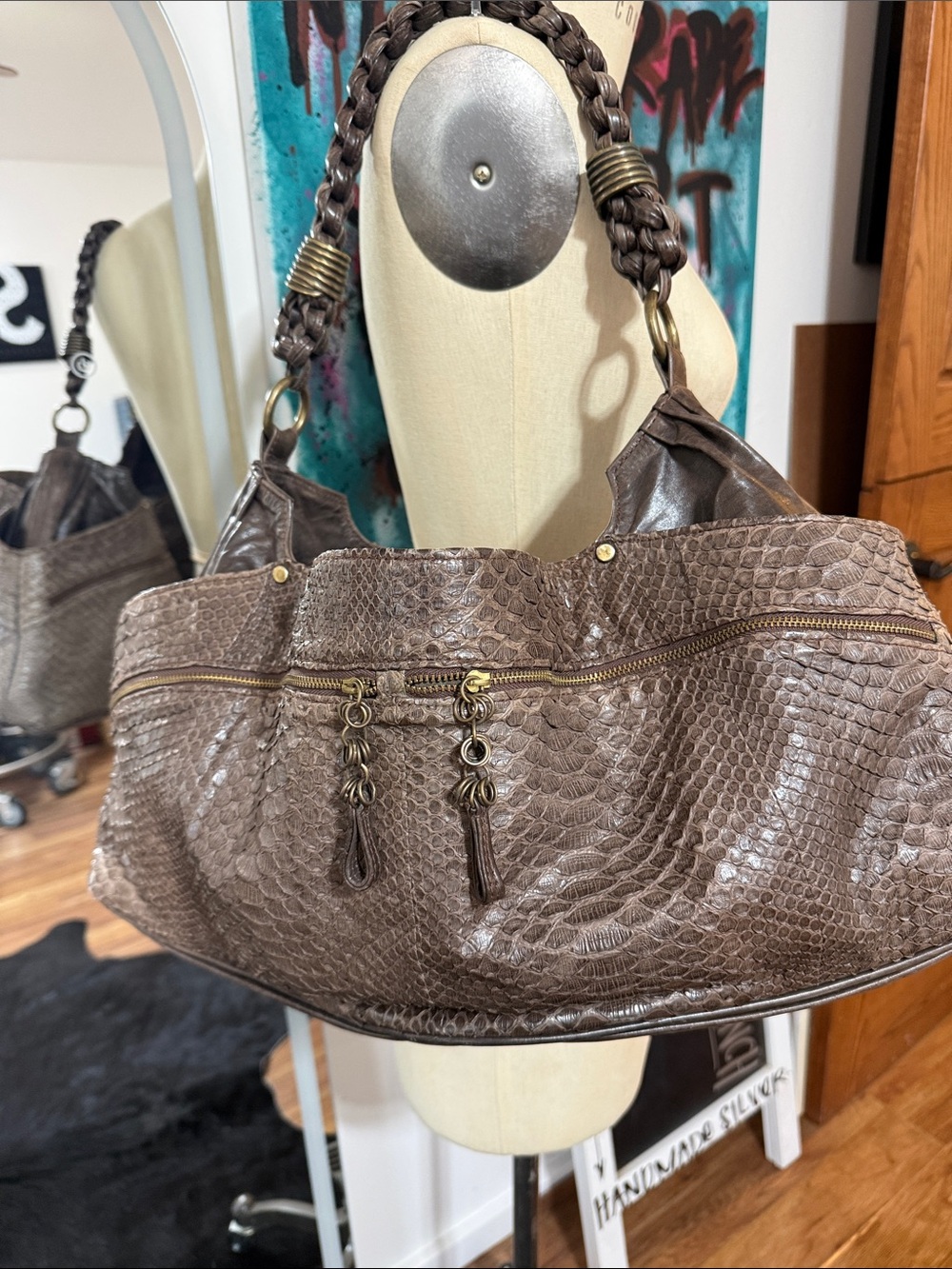 Vintage Snakeskin Leather Shoulder Bag by R&Y Augousti - Picture 3 of 13